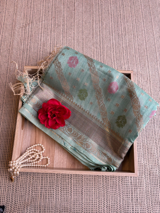 Teal Chanderi Zari Weaving Saree