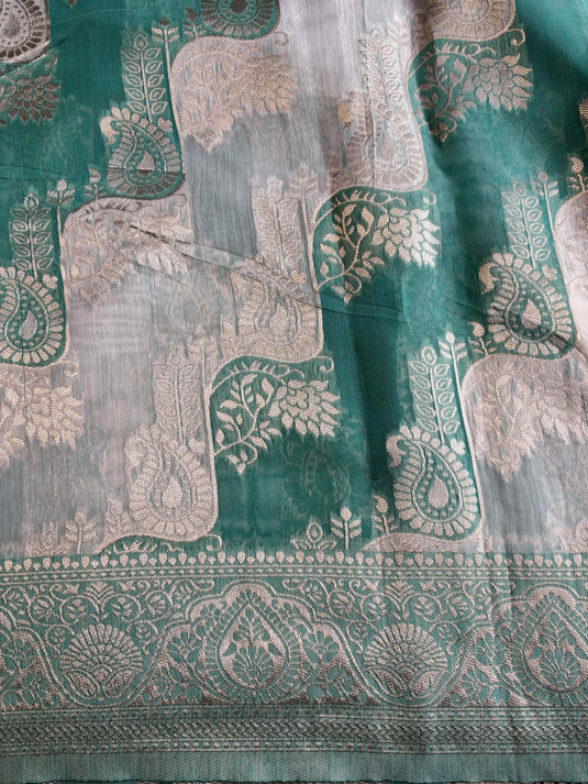Teal Chanderi Zari Weaving Saree