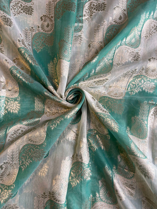 Teal Chanderi Zari Weaving Saree