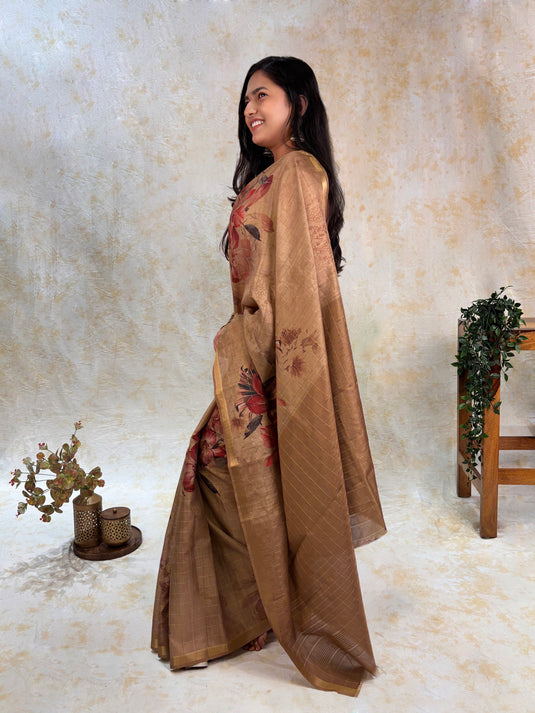 Yellow Tussar Printed Saree