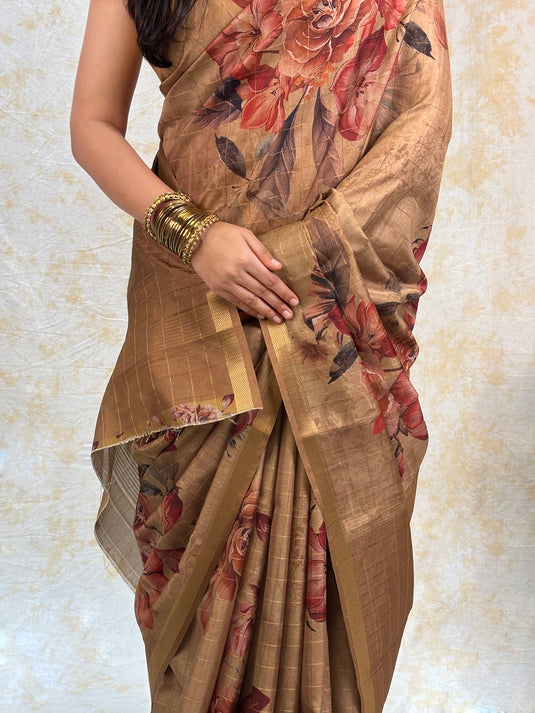Yellow Tussar Printed Saree