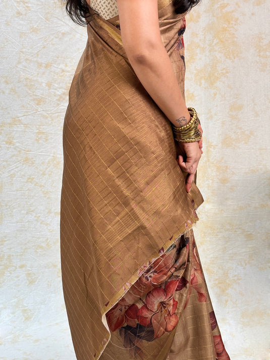 Yellow Tussar Printed Saree