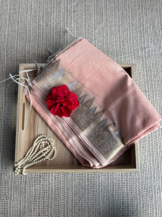 Peach Chanderi Zari Weaving Saree