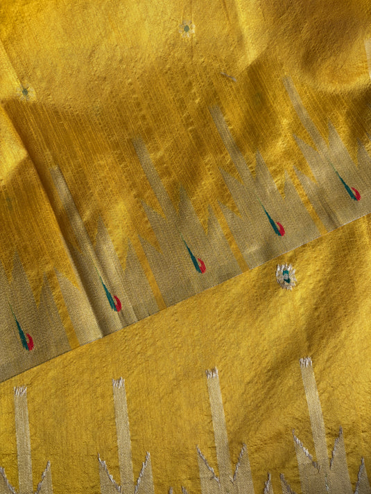 Yellow Tussar Silk Reham Weaving Saree