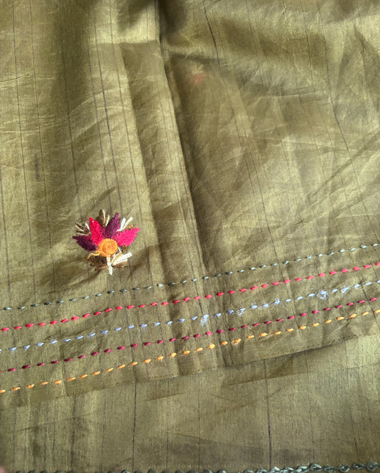 Green Tussar Silk Embroidered Saree