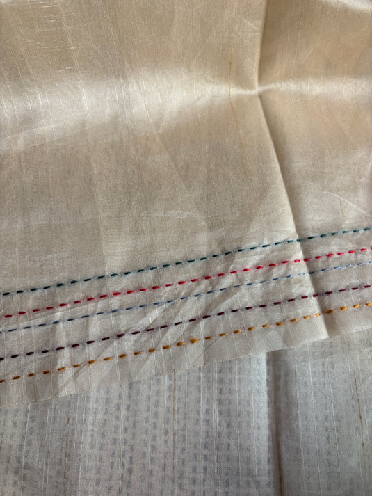 Beige Tussar Embroidered Saree
