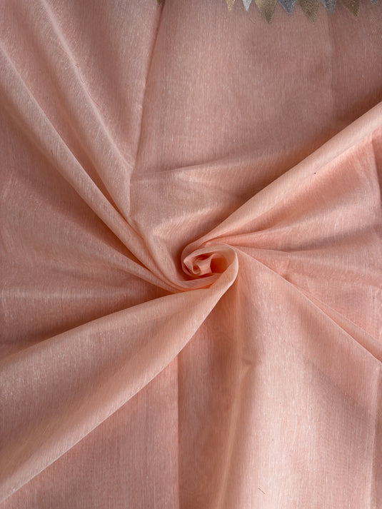 Peach Chanderi Zari Weaving Saree