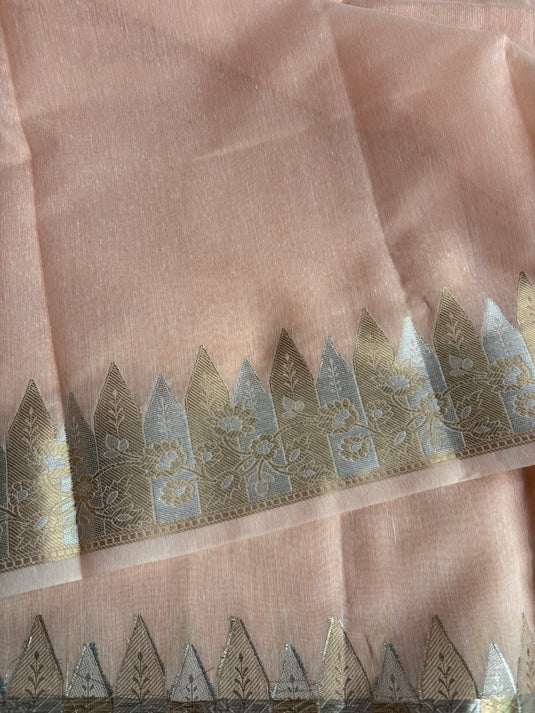 Peach Chanderi Zari Weaving Saree