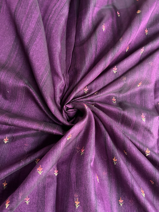 Purple Jute Linen Thread Work Saree