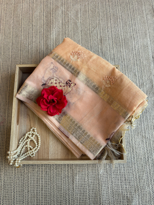 Beige Kota Embroidered Saree