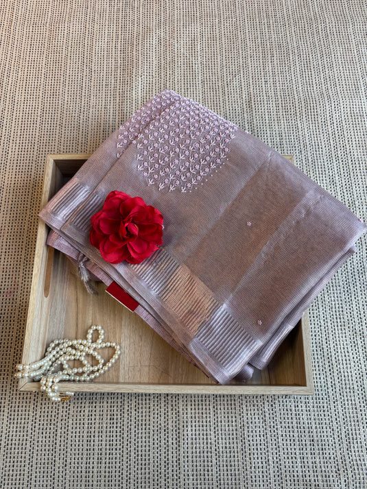 Pink Kota Tissue Embroidered Saree