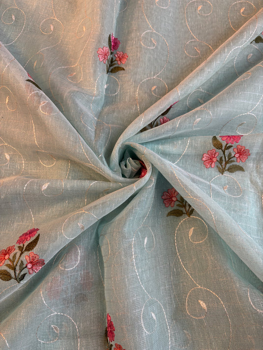 Blue Linen Tissue Zari Weaving Saree