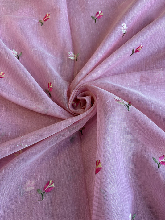 Pink Linen Tissue Embroidered Saree
