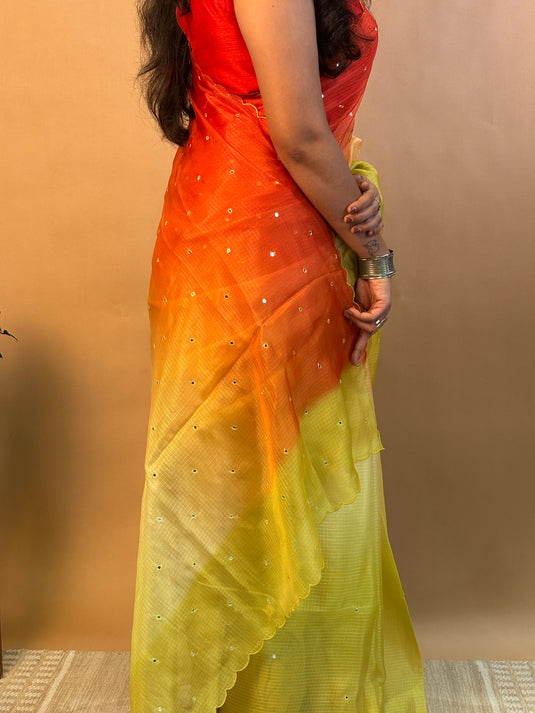 Orange and Yellow Kota Silk Ombre Saree