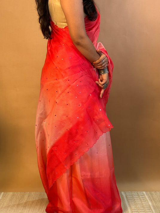 Red Kota Silk Ombre Saree