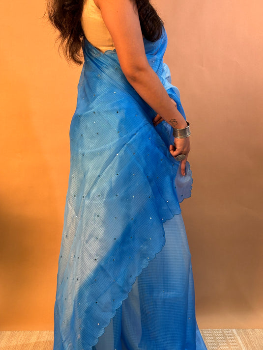 Blue Kota Silk Ombre Saree