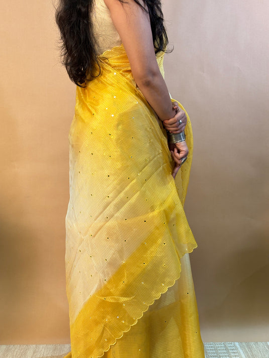 Yellow Kota Silk Ombre Saree