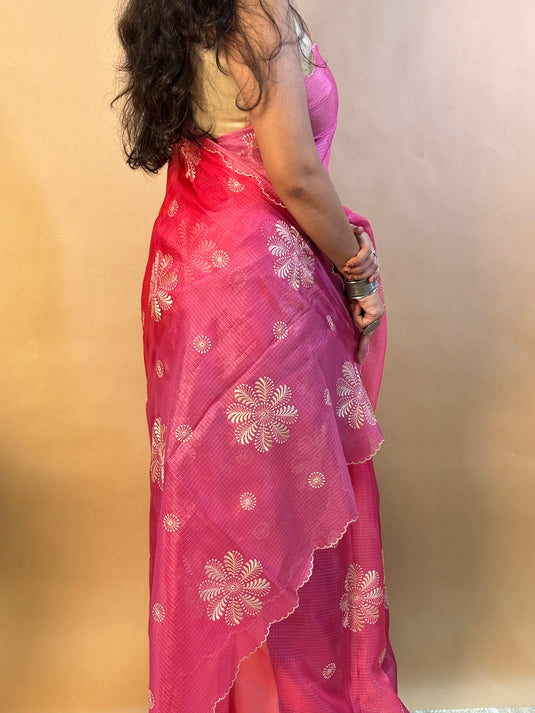 Pink Kota Silk Ombre Saree