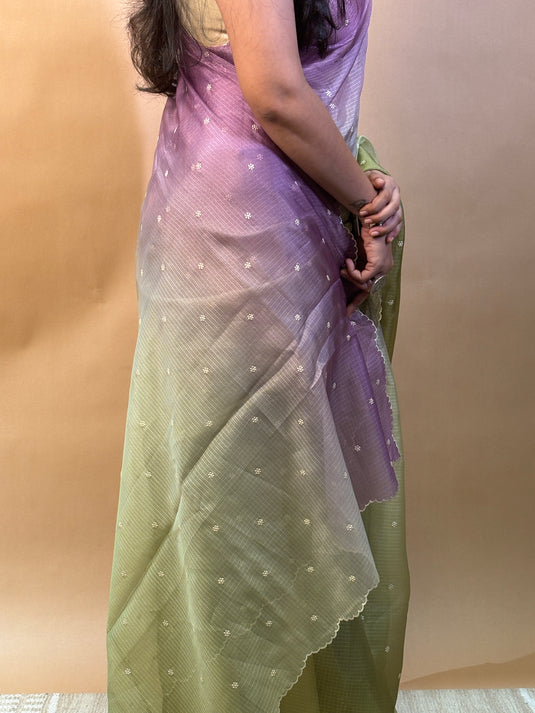 Purple and Green Kota Silk Saree