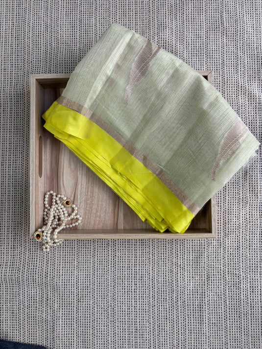 Beige Linen Cotton Zari Weaving Saree