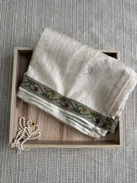 Beige Tussar Embroidered Saree