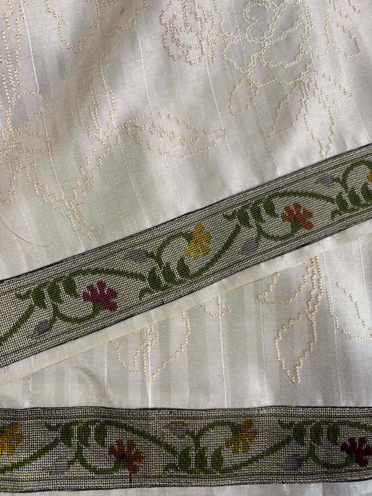 Beige Tussar Embroidered Saree