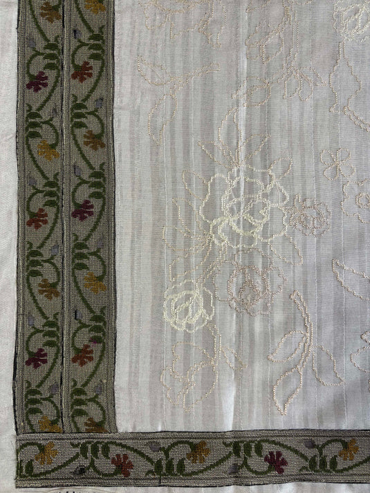 Beige Tussar Embroidered Saree