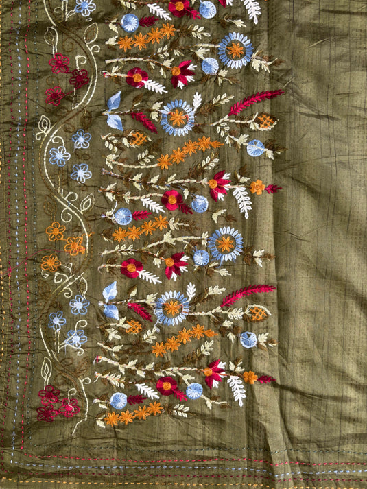 Green Tussar Silk Embroidered Saree