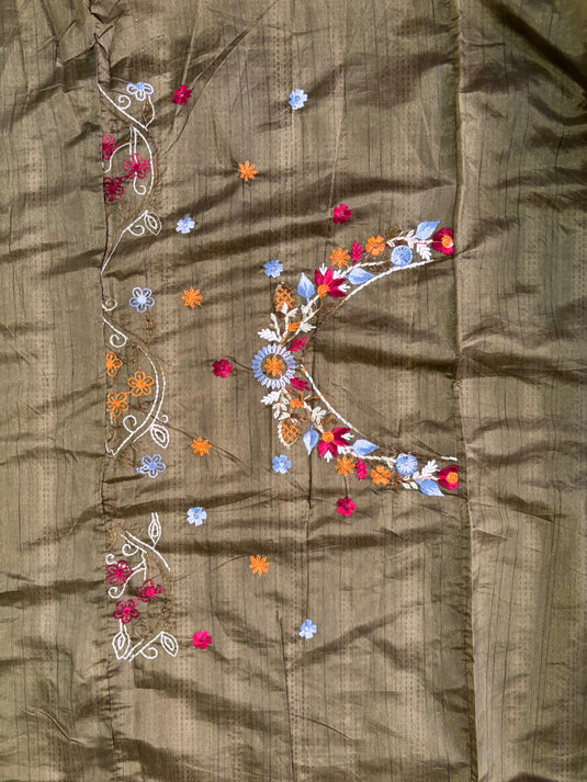 Green Tussar Silk Embroidered Saree