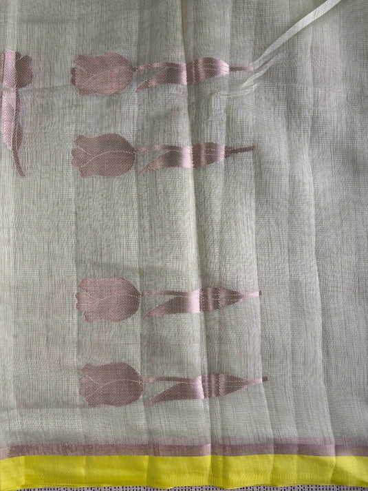 Beige Linen Cotton Zari Weaving Saree