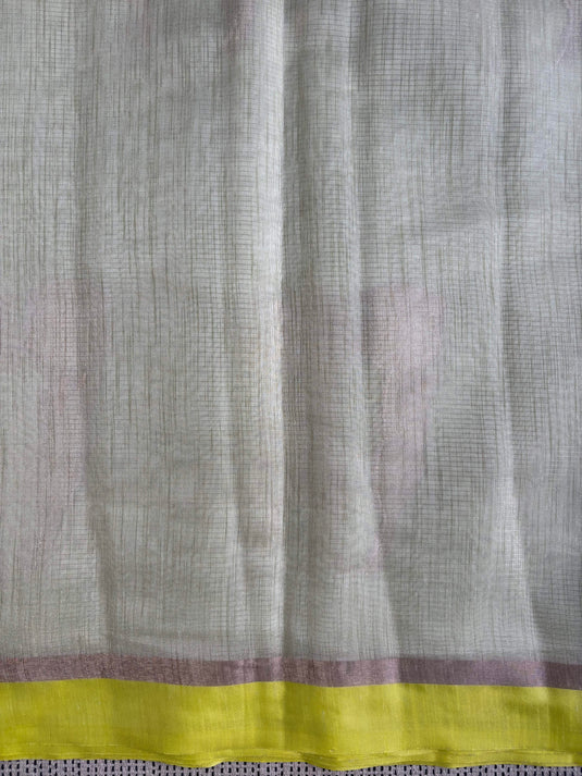Beige Linen Cotton Zari Weaving Saree