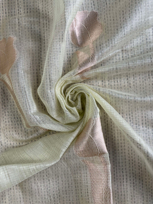 Beige Linen Cotton Zari Weaving Saree