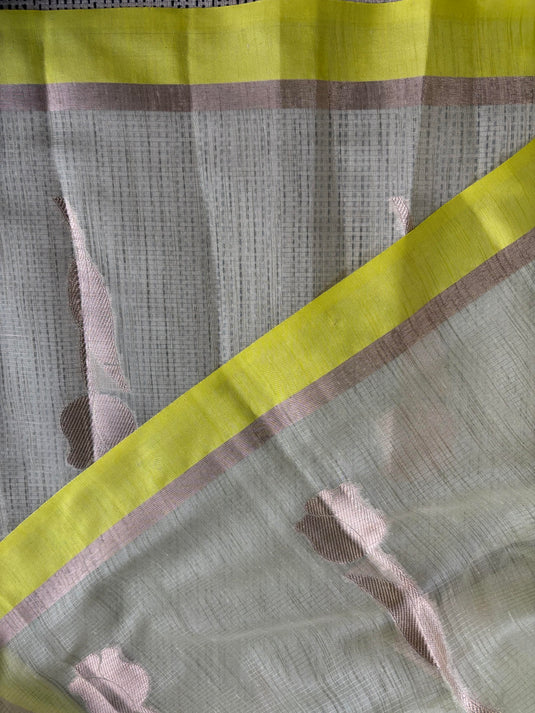 Beige Linen Cotton Zari Weaving Saree