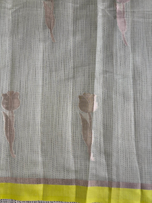Beige Linen Cotton Zari Weaving Saree