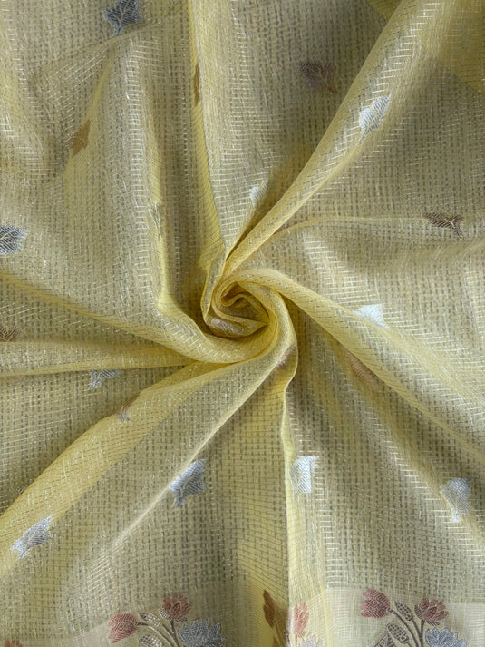 Yellow Linen Cotton Zari Weaving Saree