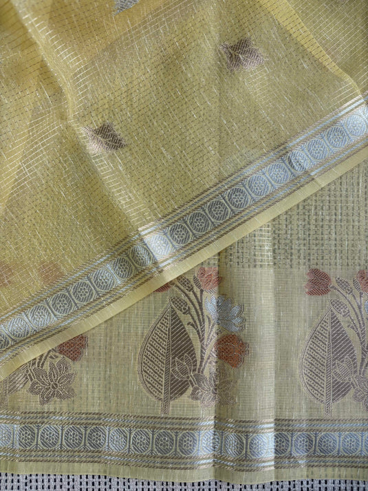 Yellow Linen Cotton Zari Weaving Saree