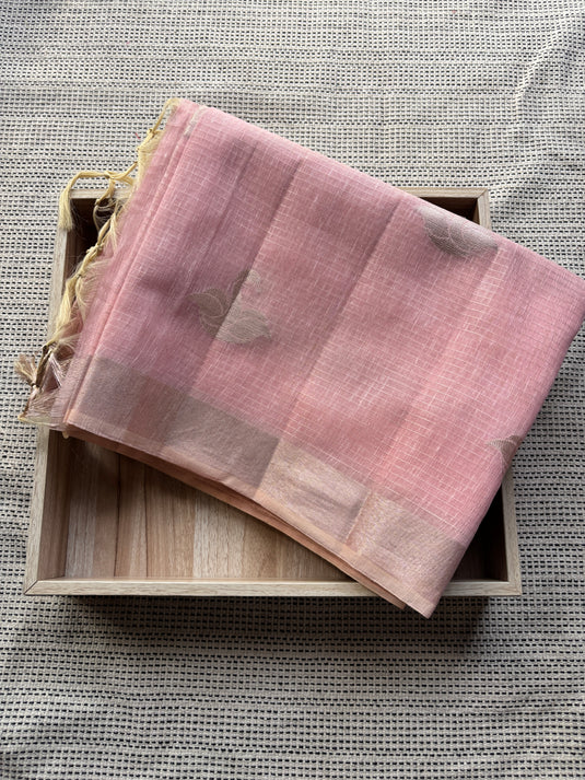 Pink Linen Zari Weaving Saree
