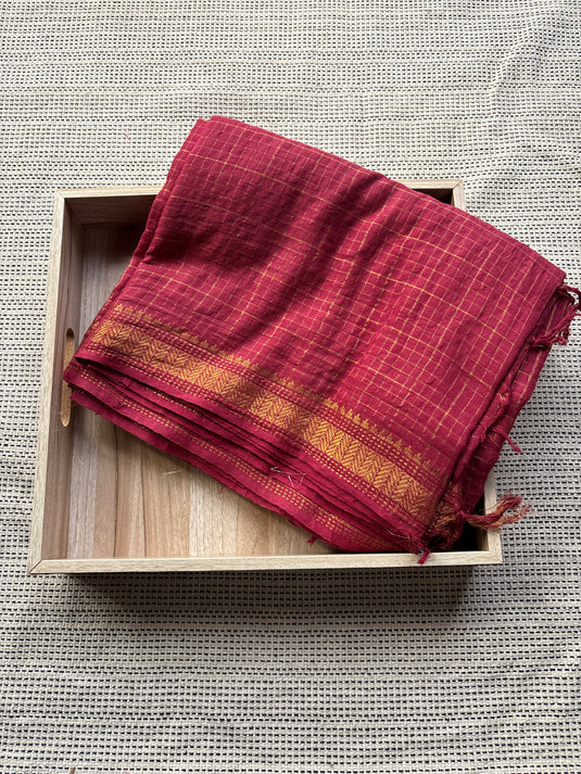 Red Cotton Zari Checks Saree