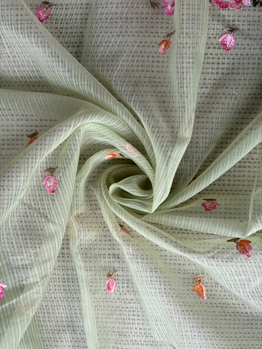 Green Kota Cotton Embroidered Saree