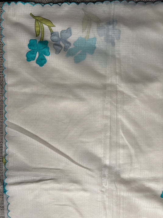 White Kota Applique Saree