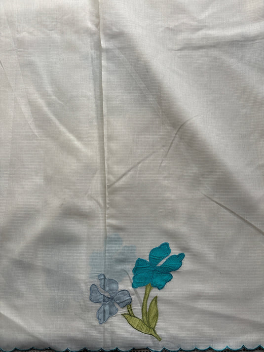White Kota Applique Saree