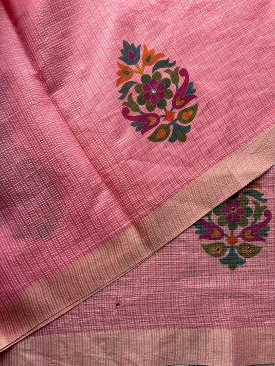 Pink Kota Silk Printed Saree
