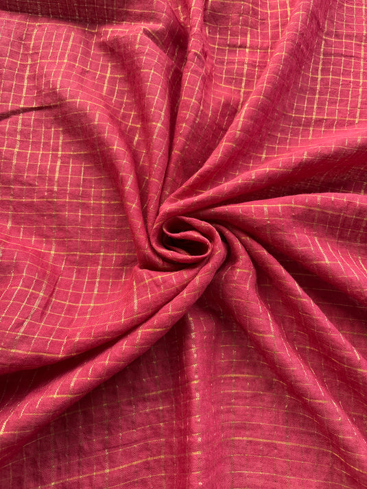 Red Cotton Zari Checks Saree