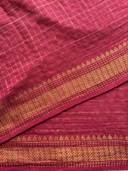 Red Cotton Zari Checks Saree