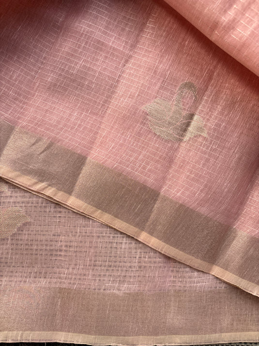 Pink Linen Zari Weaving Saree