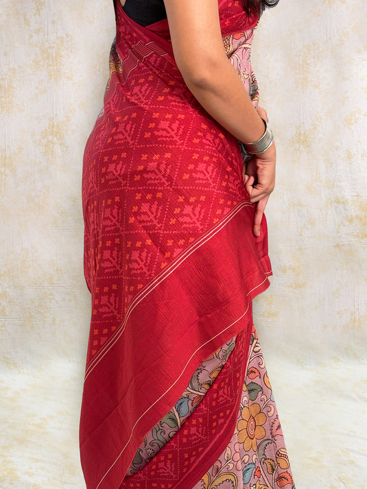 Dusty Purple Tussar Silk Kalamkari Printed Saree