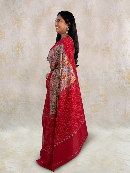 Dusty Purple Tussar Silk Kalamkari Printed Saree