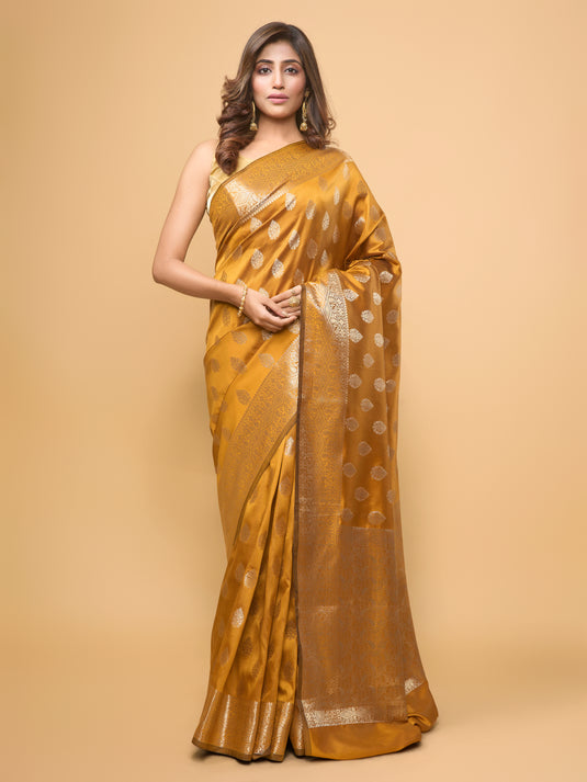 Mustard Zari Woven Banarasi Silk Saree