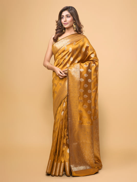 Mustard Zari Woven Banarasi Silk Saree