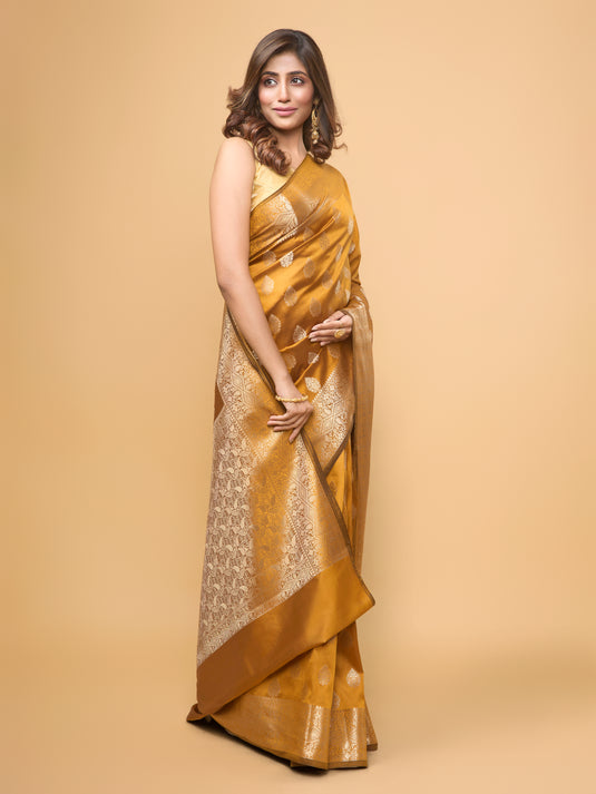 Mustard Zari Woven Banarasi Silk Saree